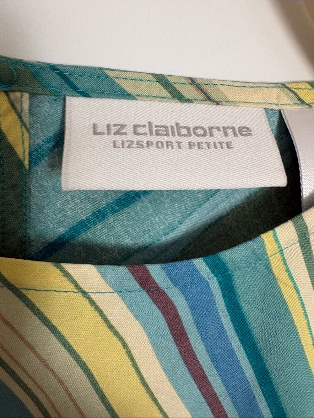 Liz Claiborne Silk Teal and Yellow Striped Maxi Dress - Picture 2 of 13